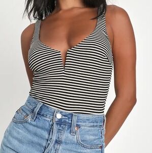 Lulus Black And White Stripe V Body Suit